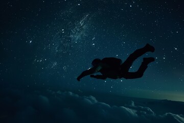 Poster - An astronaut gazing up at a brilliant night sky filled with stars and galaxies while floating in space, showcasing the beauty of the universe and exploration