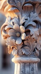 Wall Mural - Close-up of Ornate Stone Column Capital with Floral Design