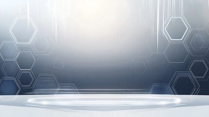 Poster - Abstract futuristic background with a white platform and hexagonal patterns.