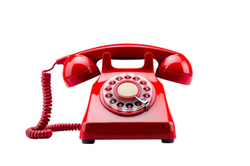 an old fashioned red telephone isolated on transparent background
