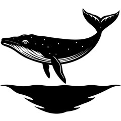 Wall Mural - Whale Silhouette Beneath Water Shadow Art Vector