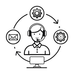 Poster - A call center representative provides support through email and technical assistance with a computer, 24/7 Customizable Isometric Illustration Service