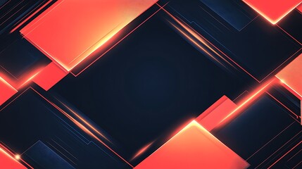 Wall Mural - Abstract background with a dark blue background and red and orange geometric shapes with glowing light streaks.