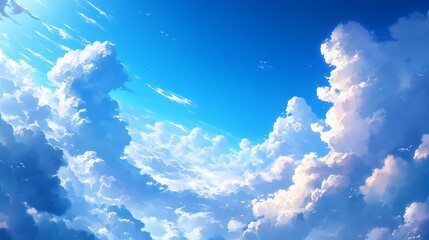 Sticker - Bright blue sky with fluffy white clouds, perfect for background design