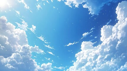 Canvas Print - Beautiful Blue Sky with White Fluffy Clouds, Sunshine & Heaven Concept