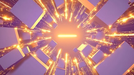 Abstract digital background with glowing lines and floating squares.