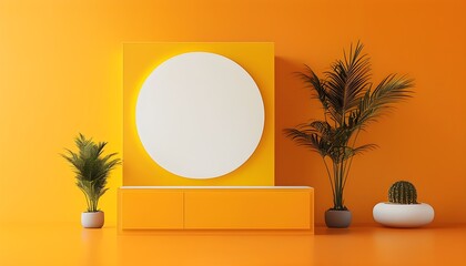 Wall Mural - Minimalist white search bar on vibrant yellow background, featuring simple shapes and flat design elements