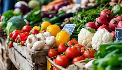 Wall Mural - Family enjoying organic and sustainable products at a vibrant local farmers market close-up