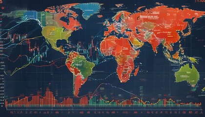 Wall Mural - Global Stock Indices Comparison: An Infographic of Dow Jones, Nikkei, and Other Major Markets