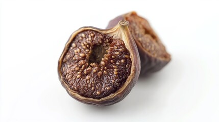 Wall Mural - Dried fig on a white background, sharp and in focus.