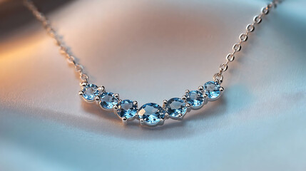 Wall Mural - Aquamarine necklace featuring light blue gemstones designed with a minimalist style for everyday elegance