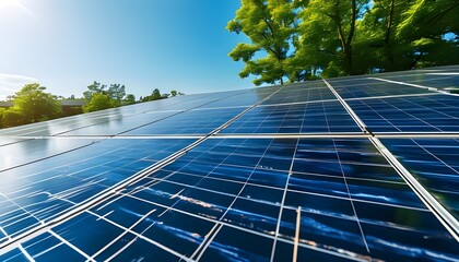 Wall Mural - Solar panels on an eco-friendly home under a vibrant blue sky