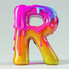 Bright colorful liquid letter R with glossy finish and dripping effect