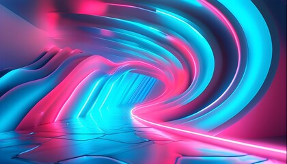 Canvas Print - Vibrant Abstract Waves of Blue and Pink Neon Light