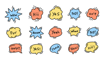 Poster - hand bubble free explosion bomb splash cloud boom collection hand drawn set