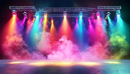 Wall Mural - Vibrant Abstract Background of Colorful Spotlights and Smoke for Futuristic Designs and Product Displays