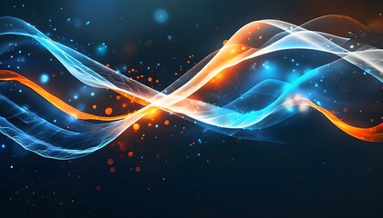 Wall Mural - Radiant Flow of Blue, White, and Orange Waves Against a Dark Abstract Background