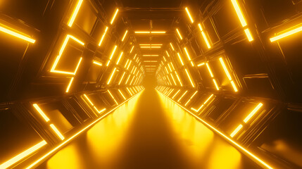 Wall Mural - generative ai illustration of abstract background of endless futuristic tunnel with geometric design