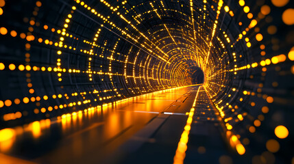 Wall Mural - generative ai illustration of abstract background of endless futuristic tunnel with geometric design