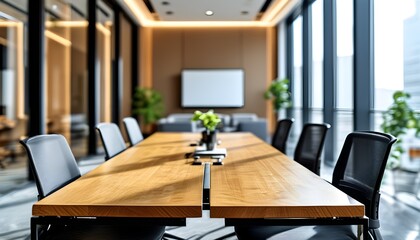 Wall Mural - Modern conference room setup for corporate meetings and collaboration opportunities in a sleek office environment