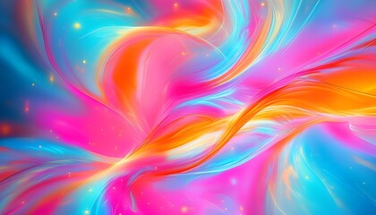 Wall Mural - Vibrant Flowing Colors in Abstract Digital Art with Glowing Pink, Blue, and Orange Shades