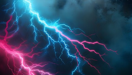 Wall Mural - Dynamic abstract design featuring blue and pink lightning bolts against a deep dark backdrop