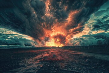 A cloudy sky above a dirt road, great for background or landscape use