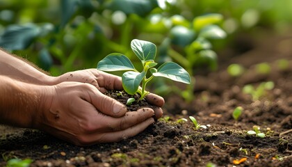 Wall Mural - Nurturing the Earth: Sustainable Gardening and Environmental Stewardship through Hands-On Farming and Care for Seedlings in Nature