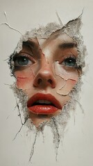 Wall Mural - The Woman Behind the Crack: A Realistic Portrait