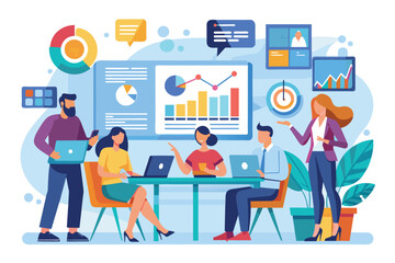 Poster - a business team collaborates using data analytics tools to enhance performance and monitor progress,