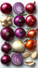 Wall Mural - A collection of red and white onions and garlic cloves.