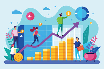 Poster - a group studies company earnings, illustrating a flat trend in growth over time with visual data, an