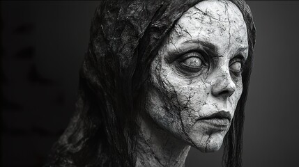 Canvas Print - Creepy Woman with Stone Skin - Digital Horror Art