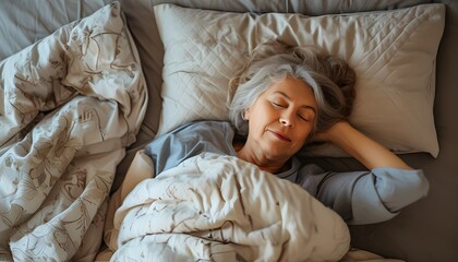 Wall Mural - Serene senior woman enjoying peaceful sleep in cozy bedroom environment