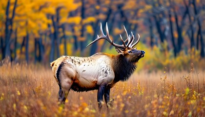 Wall Mural - Glorious Elk Amidst Vibrant Autumn Colors