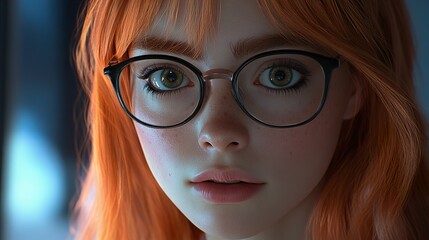 Wall Mural - Portrait of a Young Woman with Red Hair and Glasses