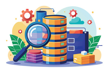 Poster - Visual representation of data analysis and backup processes using various technologies and tools, Backup and analyze large amounts of data using a simple illustration.