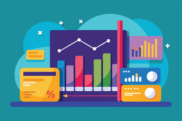 Poster - Data analysis results show a consistent increase in bank credit card usage over time through various charts, Bank credit card analysis data is showing a steady trend with no significant changes.