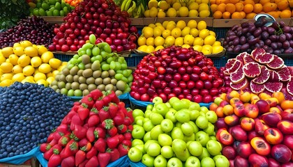 Wall Mural - Colorful Array of Fresh Fruits at a Bustling Market