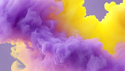 Wall Mural - Elegant abstract smoke in purple and yellow with a sleek 3D white frame, creating a modern luxury background design