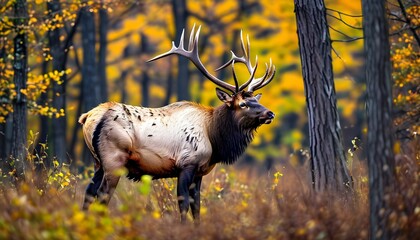 Wall Mural - Elegant Elk Strolling Through Vibrant Autumn Woods