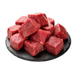 © PHOTOS AI - Isolated raw beef meat cubes on a white background, highlighting their fresh appearance and quality