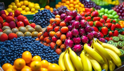 Wall Mural - Colorful Array of Fresh Fruits at a Bustling Market