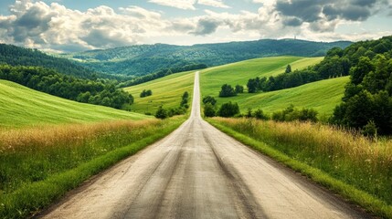 Vacation and nature getaway: rural road in summer