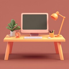 Wall Mural - 3D Desk Icon: Functional Workspace for Home Office Illustration Logo