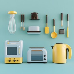 Wall Mural - 3D Appliances Icon: Essential Tools for Cooking Illustration Logo