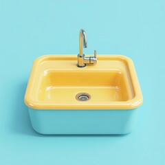 Wall Mural - 3D Sink Icon: Central Kitchen Fixture Illustration Logo