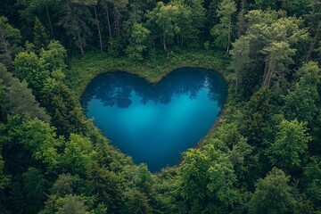 Poster - A heart-shaped lake nestled in a lush forest