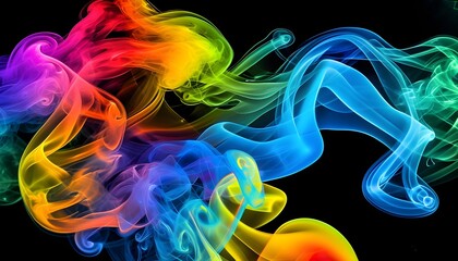 Wall Mural - Vibrant Abstract Smoke Waves Dancing Against a Dark Canvas