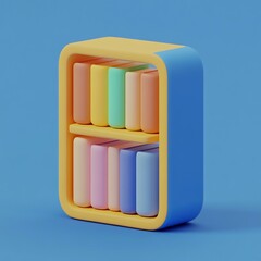 Sticker - 3D Bookshelf Icon: Organized Book Storage Illustration Logo